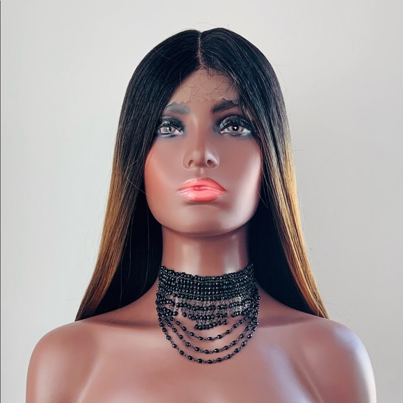 Long Straight 28” Ombre Brown Coral Premium Fiber Lace Front Wig - Picture 8 of 15